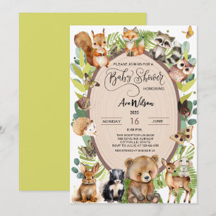 Invitation Forêt de bois Baby shower animal Verdure rustique