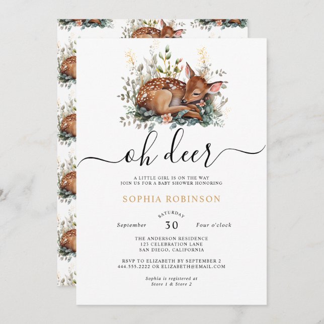 Invitation Forêt de bois - Baby shower des cerfs (Devant / Derrière)