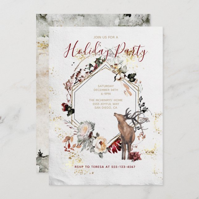 Invitation Forêt de bois Cerf Floral Fête (Devant / Derrière)