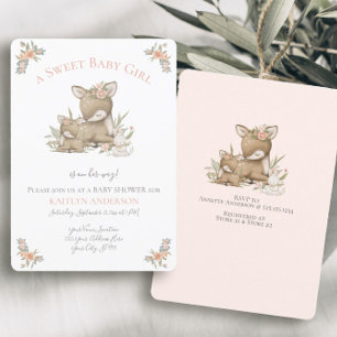 Invitation Forêt de bois Cerf Mama bébé Fille douche avec lap