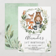 Invitation Forêt de bois douce Animaux 1er anniversaire Garço