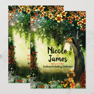 Invitation Forêt de bois fantastique Fleurs de corail enchant