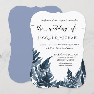 Invitation Forêt de Bois Feuillage Bleu Aquarelle Mariage