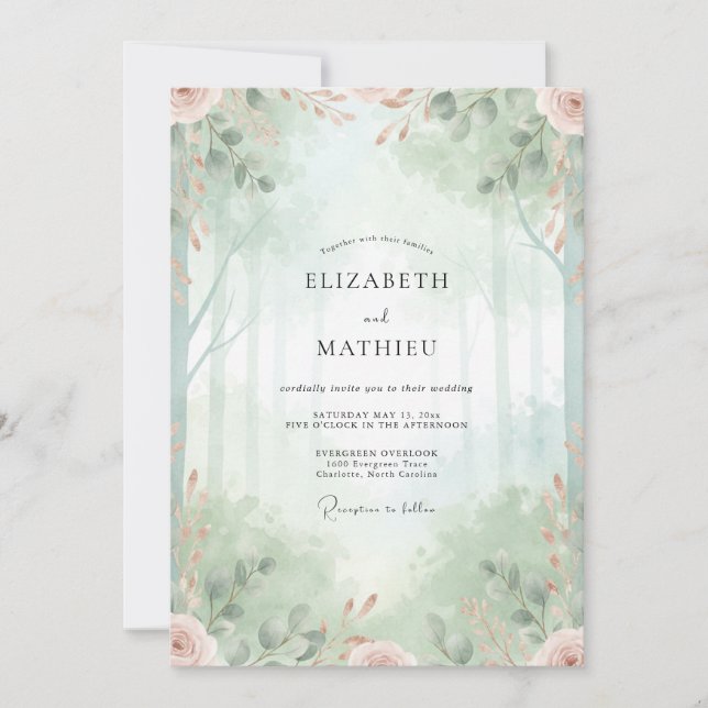 Invitation Forêt de bois flotté Eucalyptus Mariage (Devant)
