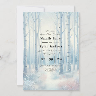 Invitation Forêt de bouleaux bleus givrés pour mariage