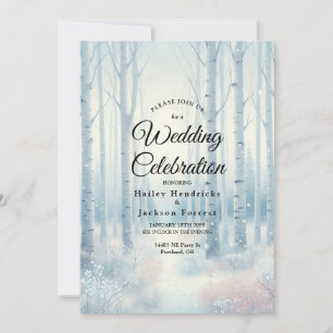 Invitation Forêt de bouleaux bleus givrés pour mariage