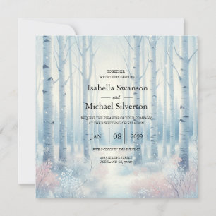 Invitation Forêt de bouleaux bleus givrés pour mariage
