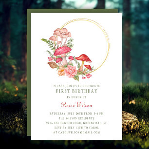 Invitation Forêt de champignon Whimsical Woodland 1er anniver