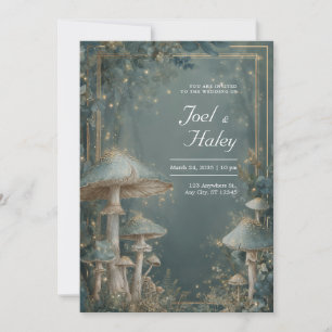 Invitation Forêt de champignons gris bleu éthéré Lumière doré