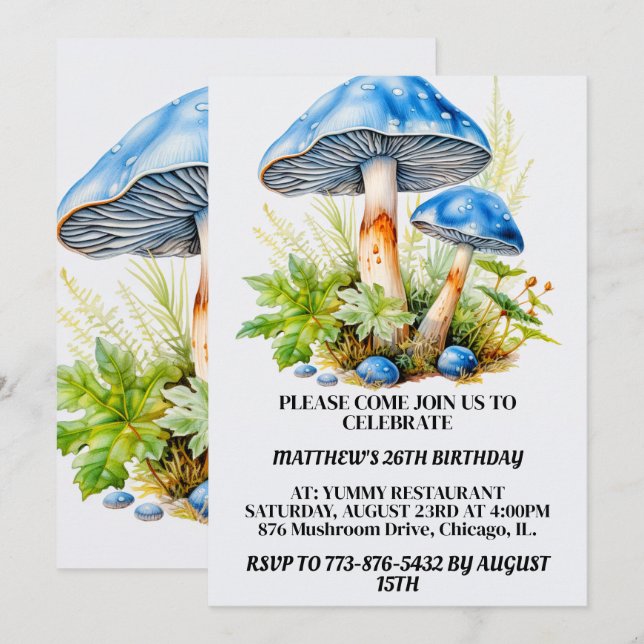 Invitation Forêt de champignons psychédélique Imprimer fête d (Devant / Derrière)