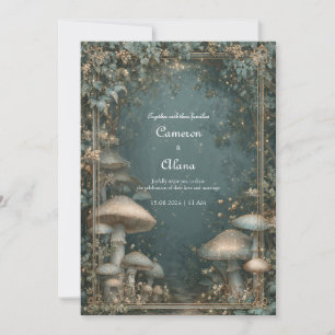 Invitation Forêt de champignons sarcelle éthérée cadre doré m