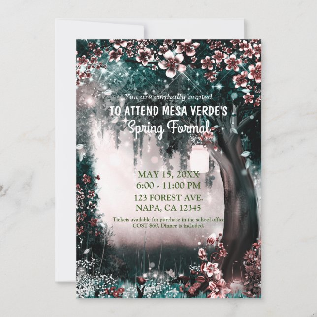 Invitation Forêt de conte de fées en rose enchantée pour bal  (Devant)