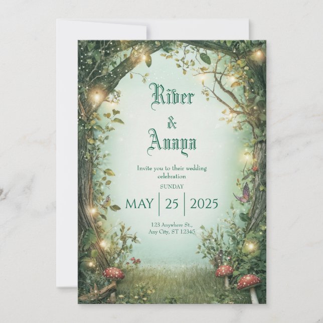 Invitation Forêt de conte de fées fantaisiste et clairière lu (Devant)
