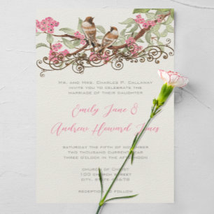 Invitation Forêt de conte de fées rose Amour Oiseaux Mariage