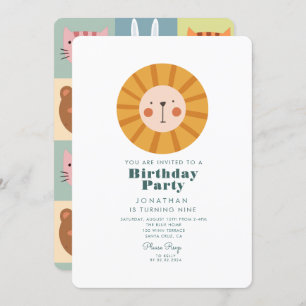 Invitation Forêt de Lion simple mignonne avec animaux Anniver