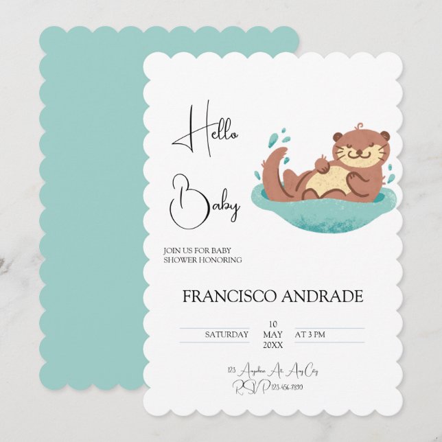 Invitation Forêt de loutre mignonne aquarelle d'animal (Devant / Derrière)