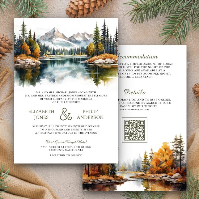 Invitation Forêt de montagne du lac en automne Code QR de mar (Créateur téléchargé)