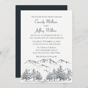 Invitation Forêt de montagne Mariage noir blanc pays rustique