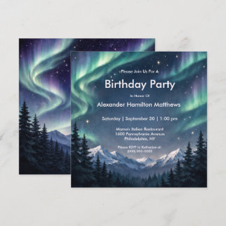 Invitation Forêt de montagne sous les aurores boréales pour a