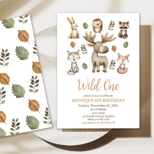 Invitation Forêt de Moose moderne Un 1er anniversaire
