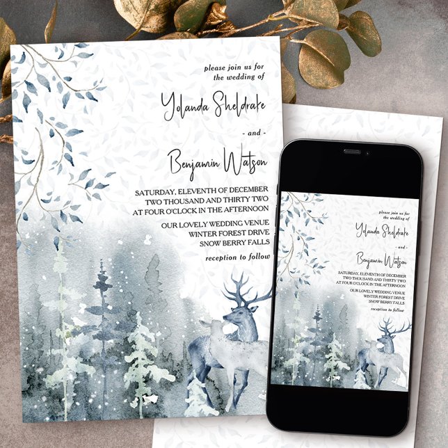 Invitation Forêt de neige d'hiver et Mariage bleu Dusty (Wedding invitation from my Snow Forest Winter Wedding collection)