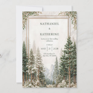 Invitation Forêt de pins de la montagne enneigée pour mariage