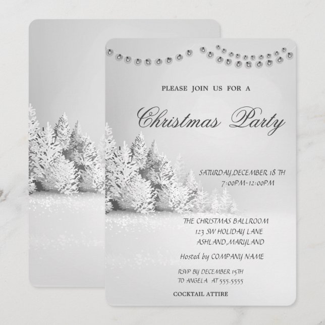 Invitation Forêt de pins de Noël, Fête de Noël illuminée (Devant / Derrière)