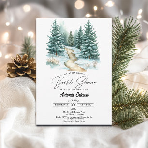 Invitation Forêt de pins en Fête des mariées épaisse de neige
