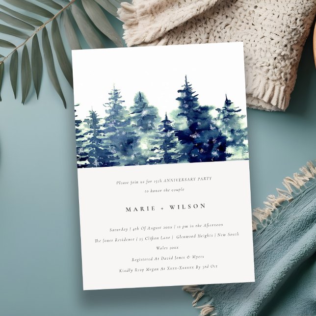Invitation Forêt de pins enneigée en hiver, tout anniversaire (Créateur téléchargé)
