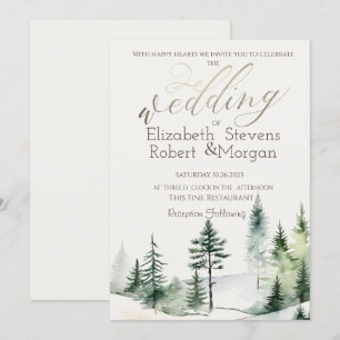Invitation Forêt de pins, Mariage avec guirlandes lumineuses