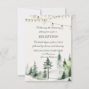 Invitation Forêt de pins, Réception de mariage avec guirlande