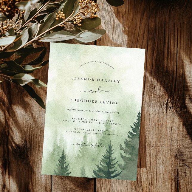 Invitation Forêt de pins rustique aquarelle mariage   (Créateur téléchargé)