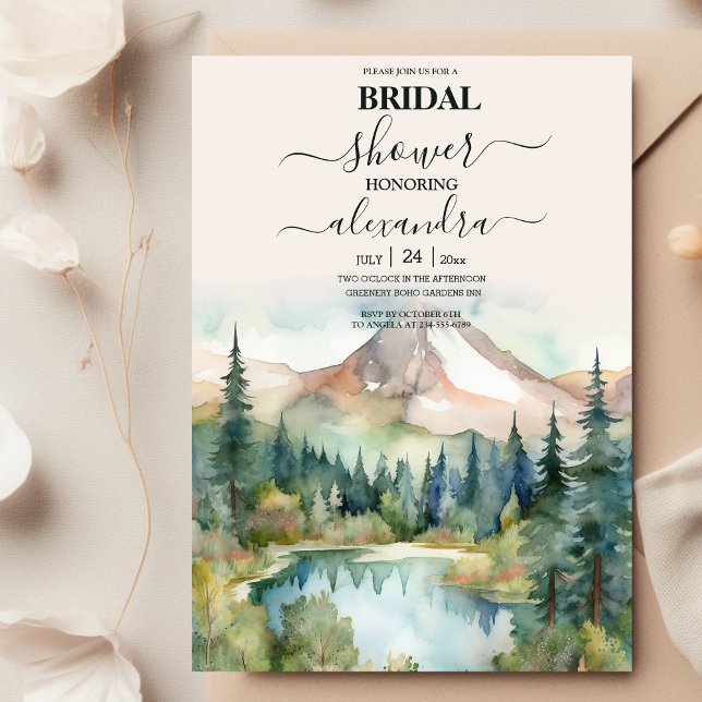 Invitation Forêt de pins rustique thème aquarelle mariage (Créateur téléchargé)