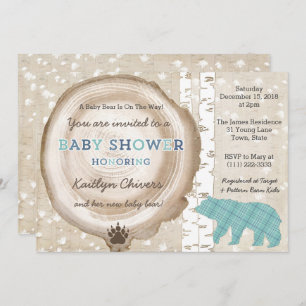 Invitation Forêt de Tartan avec ours Baby shower d'hiver pour