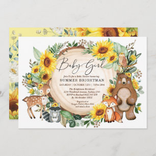 Invitation Forêt de tournesol Woodland Animaux bébé fille Dou