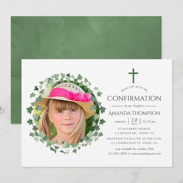 Invitation Forêt de verdure à l'aquarelle Baptême ou Christen (Devant / Derrière)