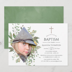 Invitation Forêt de verdure à l'aquarelle pour baptême ou chr