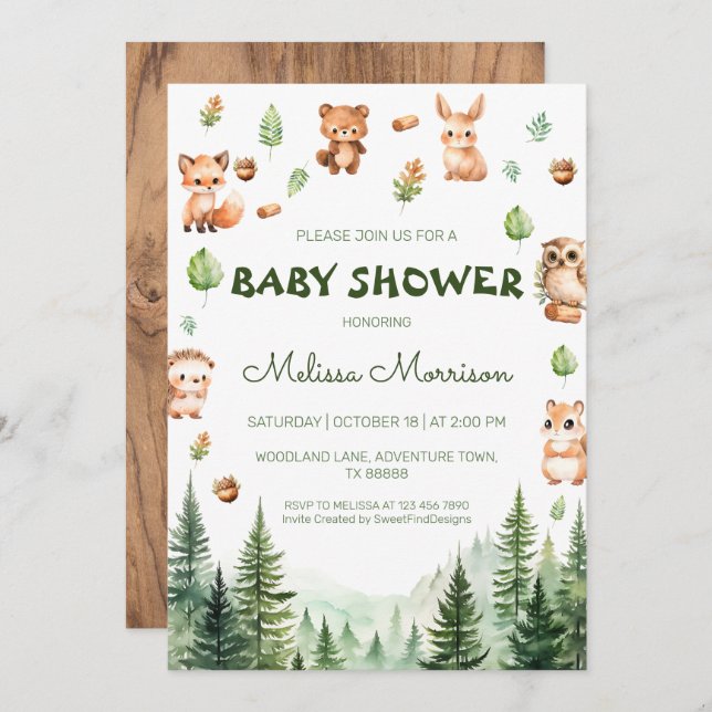 Invitation Forêt de verdure Woodland Amis baby shower Boho (Devant / Derrière)