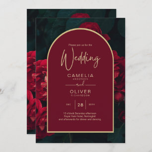 Invitation Forêt des Roses Rouges Vert Mariage d'hiver