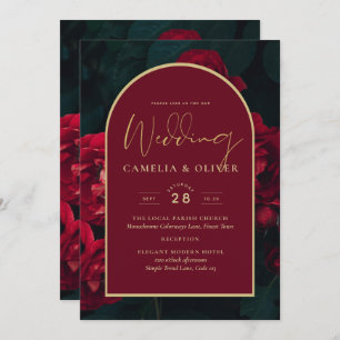 Invitation Forêt des Roses Rouges Vert Mariage d'hiver