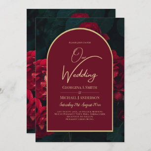 Invitation Forêt des Roses Rouges Vert Mariage d'hiver