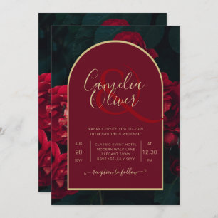 Invitation Forêt des Roses Rouges Vert Mariage d'hiver
