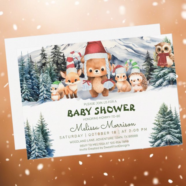 Invitation Forêt d'hiver Animaux Bois Bébé Garçon Douche (Winter Forest Animals Woodland Baby Boy Shower Invitation)