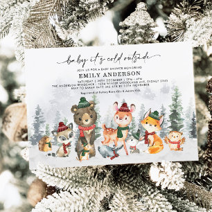 Invitation Forêt d'hiver Animaux des bois Baby shower neutre