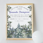 Invitation Forêt d'hiver Baby shower d'aquarelle de l'arbre d<br><div class="desc">Commençons à nous préparer pour le Baby shower d'aventure hivernale! Si vous aimez la nature, la forêt, les animaux et les arbres de Noël de pins avec le lac bleu, la neige, les branches vertes et les flocons de neige blancs, cette Invitation rustique sera parfait pour vous d'invitation vos charmants...</div>