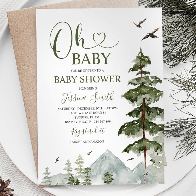 Invitation Forêt d'hiver Baby shower de verdure de Noël (Créateur téléchargé)