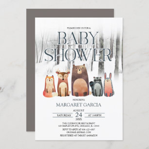 Invitation Forêt d'hiver Baby shower des animaux de forêt