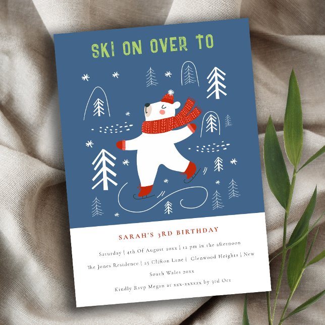 Invitation Forêt d'hiver Bear Ski N'importe quel Anniversaire (Créateur téléchargé)