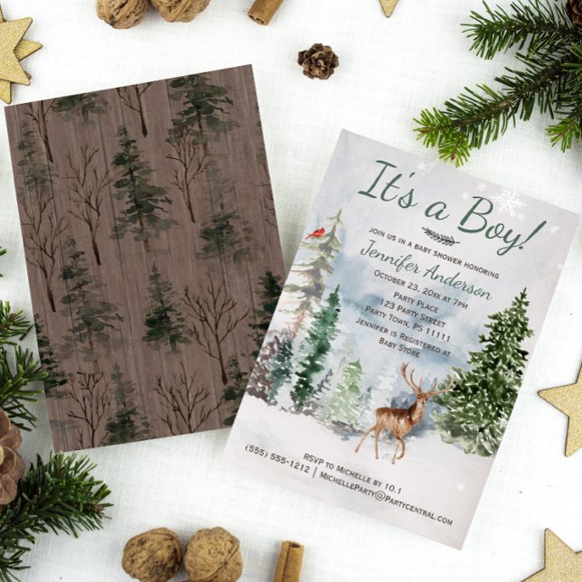 Invitation Forêt d'hiver Bois Pays Baby shower des cerfs (Créateur téléchargé)