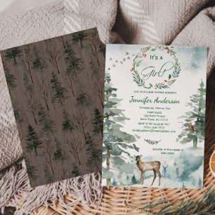 Invitation Forêt d'hiver Chouette de cerf Baby Girl Douche